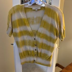 Ann Taylor Loft yellow stripe shirt sleeve cardigan size XS